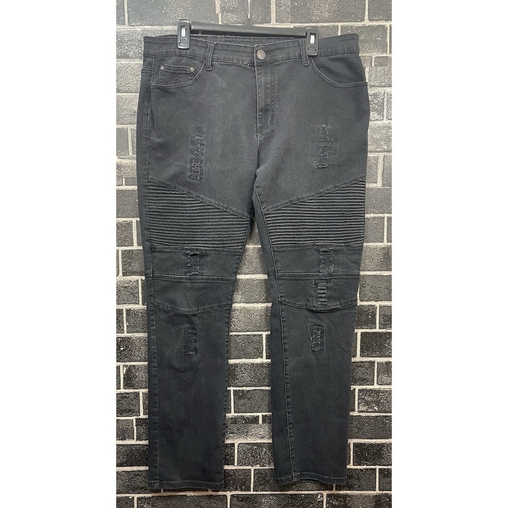 VTG Rocawear Y2K Men's Jeans 36/32 Tag 38/34‎ Distressed Stretch Denim Moto Knee